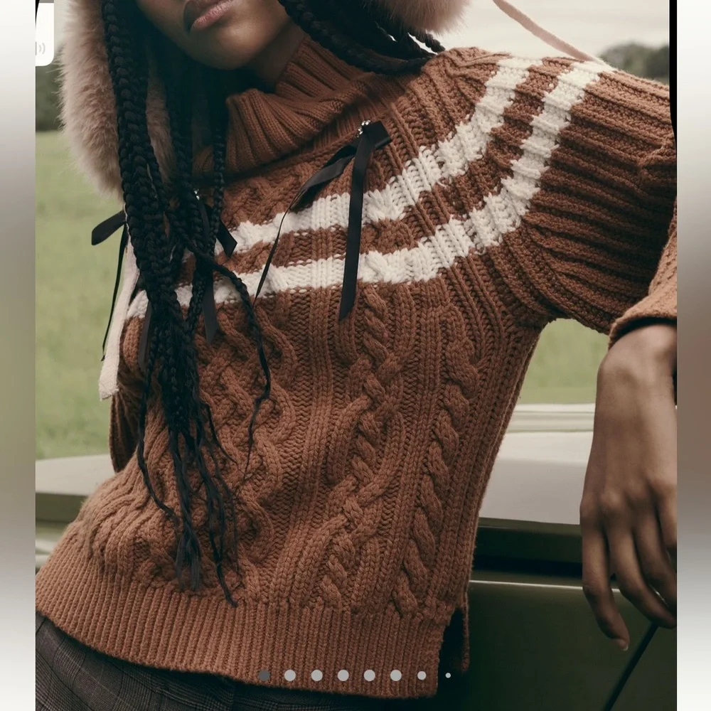 Anthropologie Maeve Turtleneck Balloon-Sleeve Bow Sweater